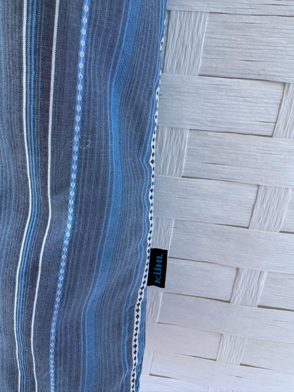 Kuhl Suncel Large Button Up Short Sleeve Shirt Blue Stripe Cotton Tencel Blend - Picture 10 of 13